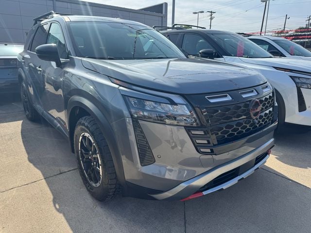 2026 Nissan Pathfinder Rock Creek in Gun Metallic — front three-quarter view