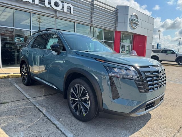 2026 Nissan Pathfinder Platinum in Baltic Teal — front three-quarter view